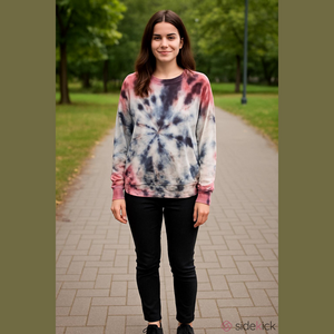 YFB tie dye multi colored crepe k long sleeve Woman’s size Large